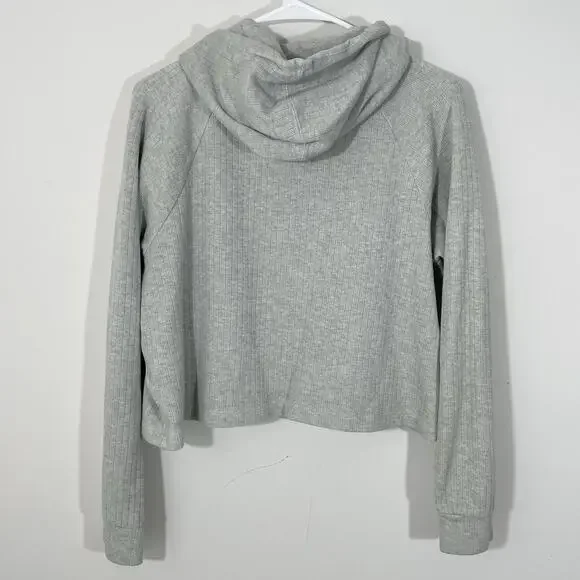 Nike NSW Cropped Ribbed Pullover Hoodie Womens Size Medium Gray Knit - Picture 8 of 10